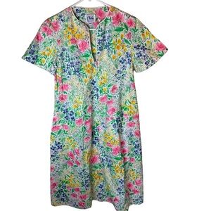 Chiha Vintage 1960’s Women's Bright Floral Midi Dress Duster House Cottagecore